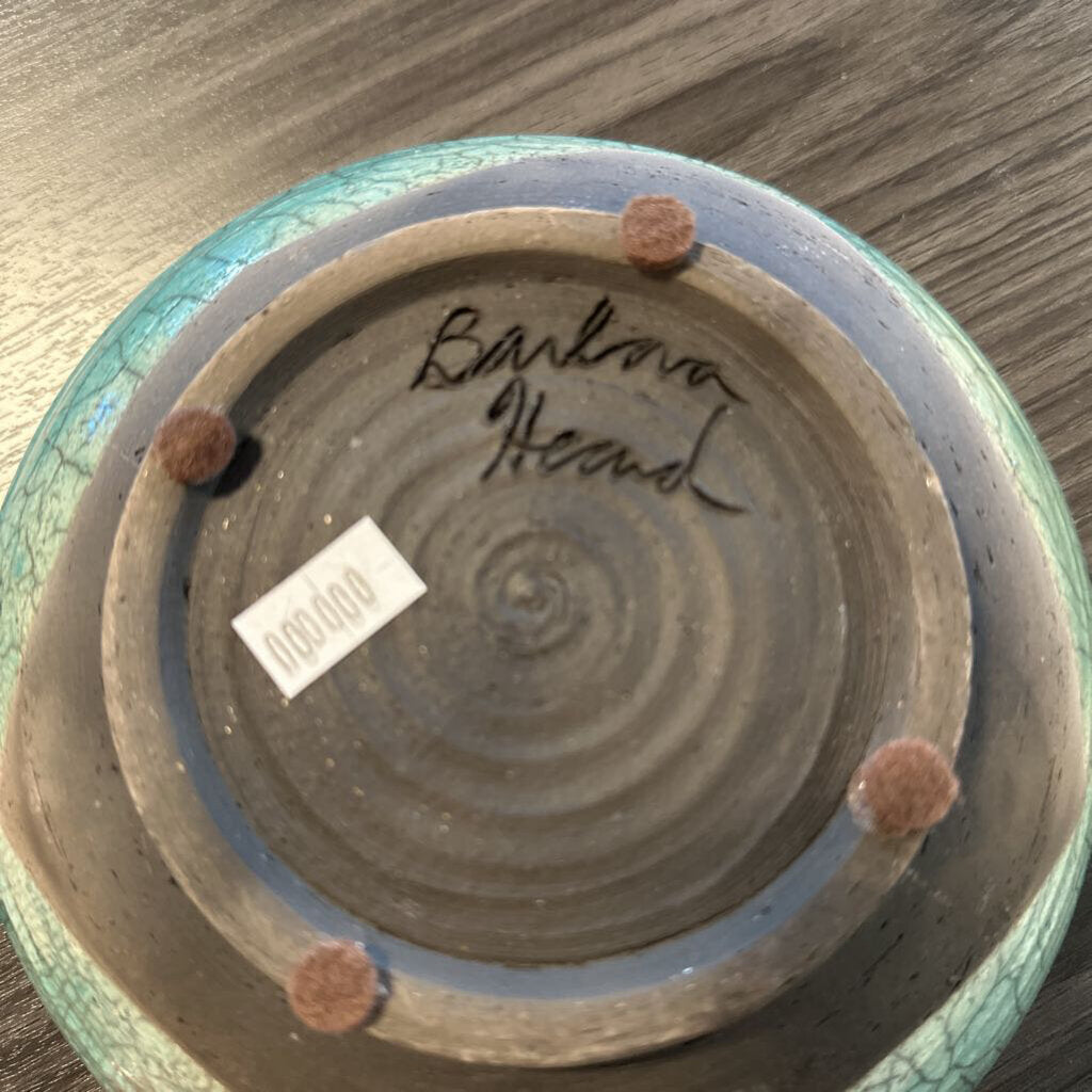 Signed Barbara Heard Turquoise Pottery Bowl - 7X2.5