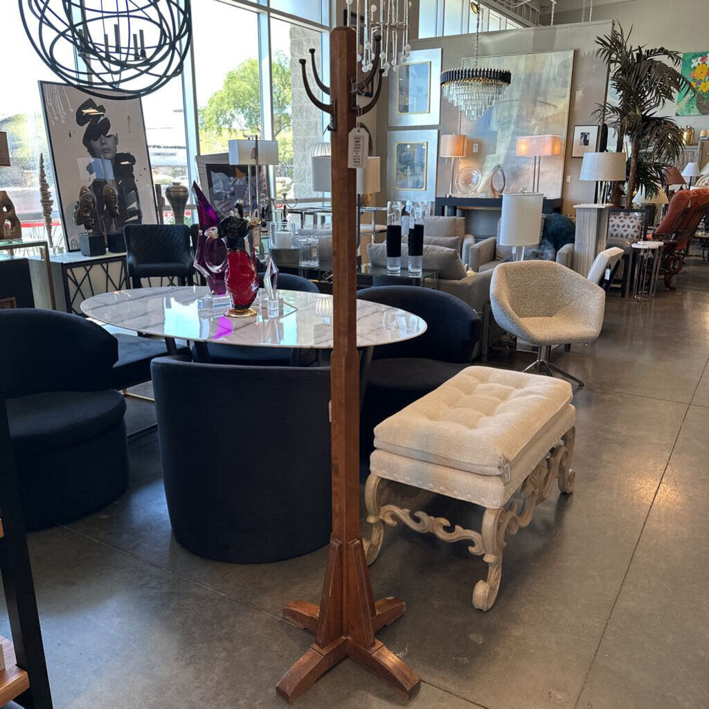 Vintage Wood Coat Rack W/ Brass Hooks- 21X21X68.5H