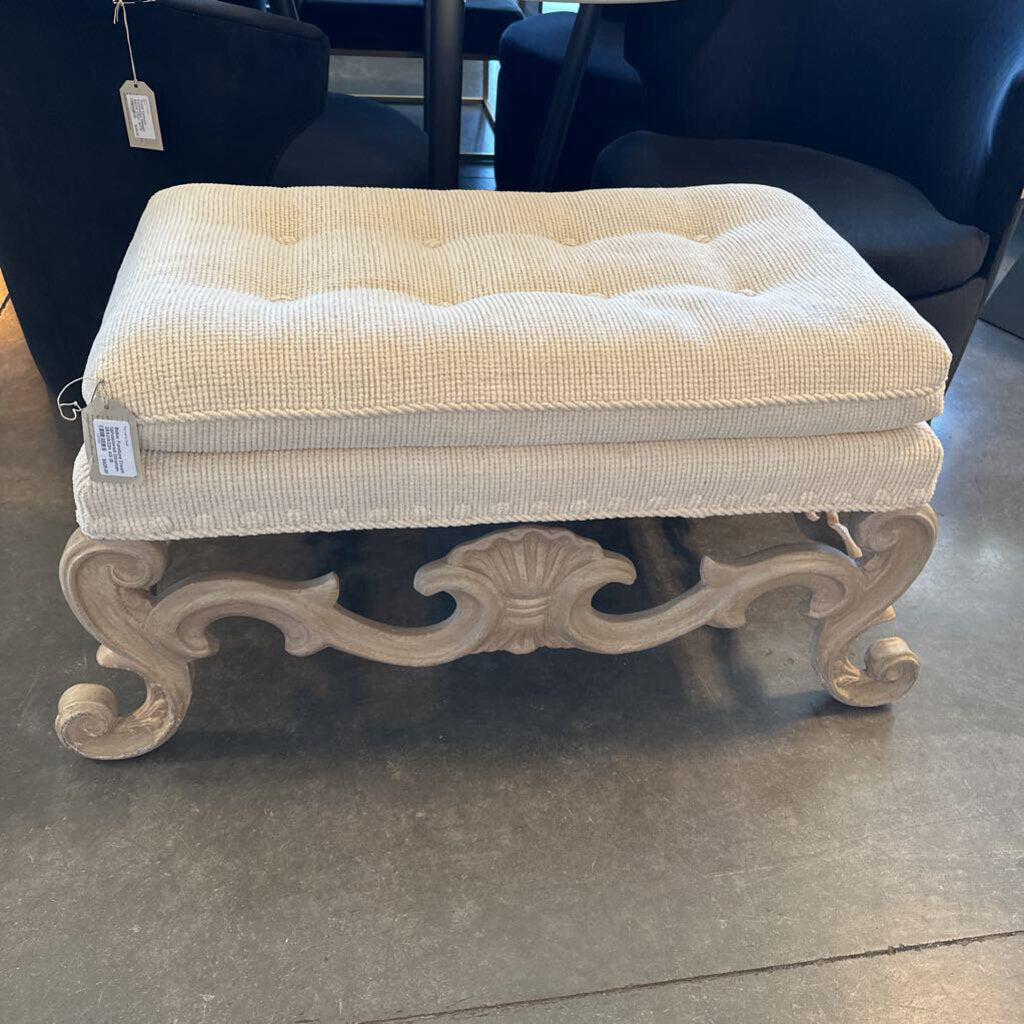 Baker Furniture Cream Upholstered Ottoman- 38X21X22H AS IS
