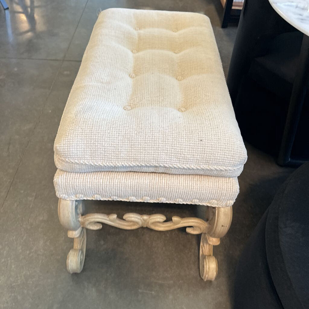 Baker Furniture Cream Upholstered Ottoman- 38X21X22H AS IS