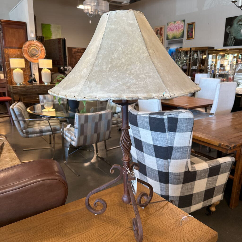 Wrought Iron Lamp W/ Rawhide Shade - 27X31