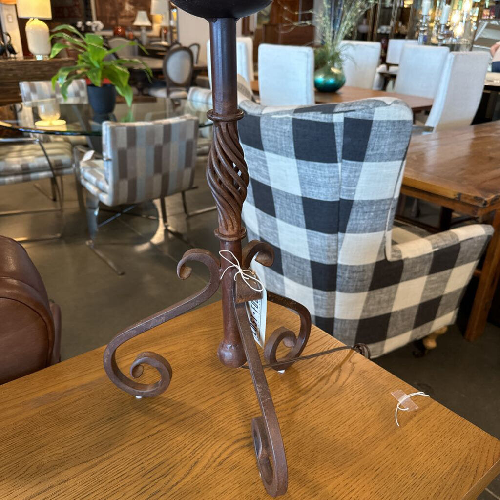 Wrought Iron Lamp W/ Rawhide Shade - 27X31
