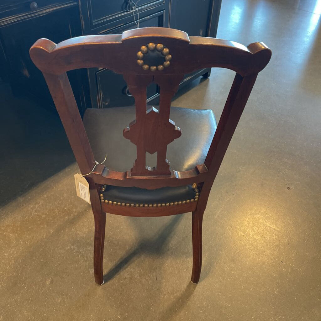Antique Wood Desk Chair W/ Leather Seat- 16X18X35