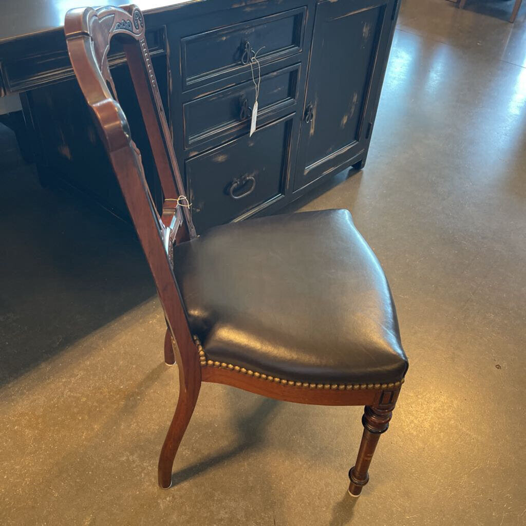 Antique Wood Desk Chair W/ Leather Seat- 16X18X35