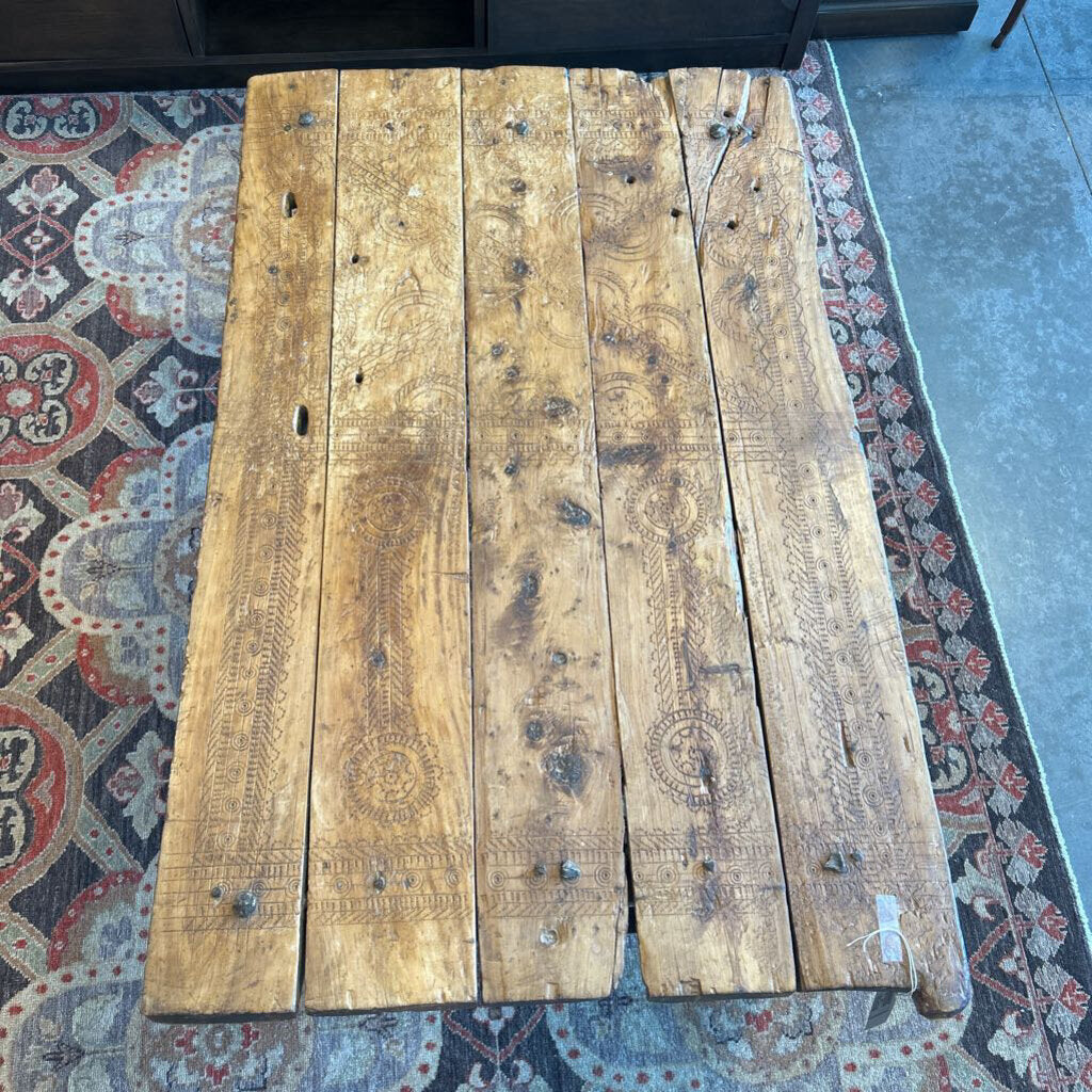 Rustic Wood Plank Coffee Table On Iron Base - 48X30X16