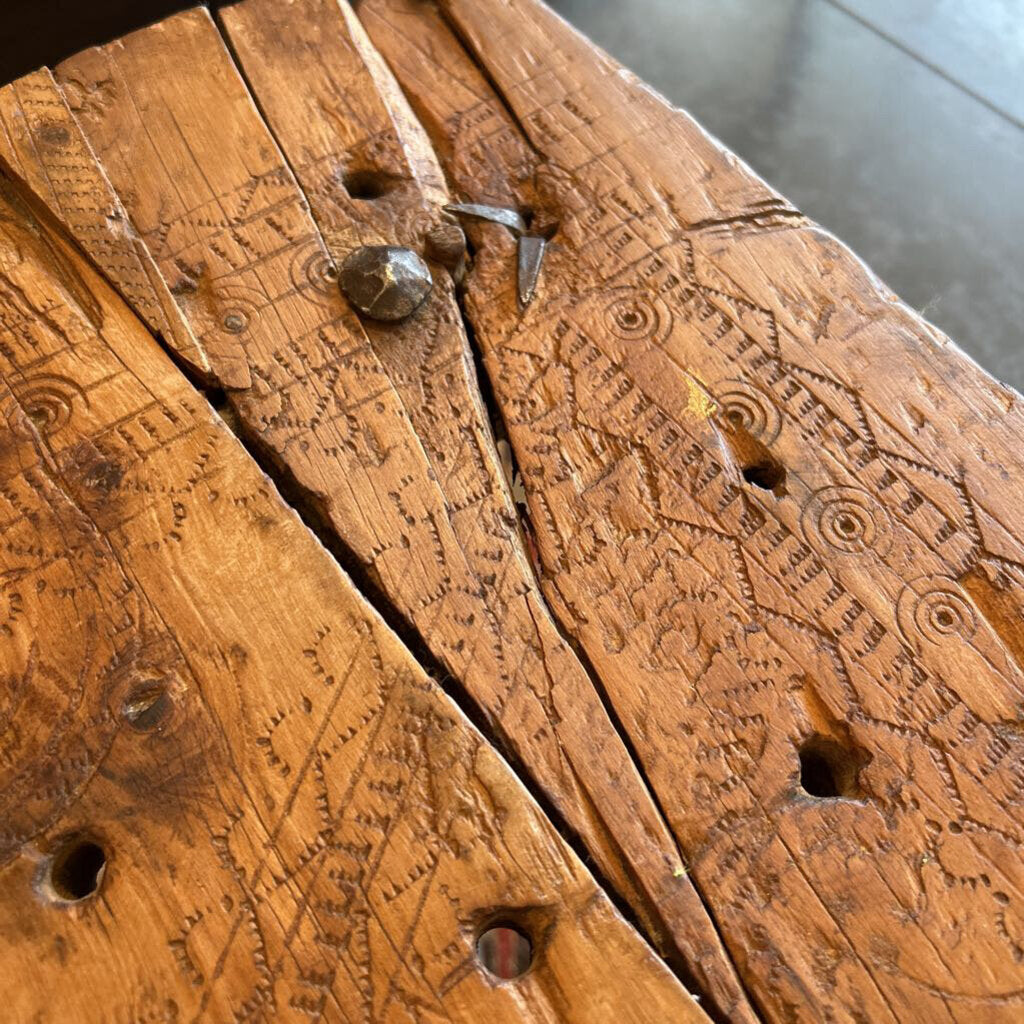 Rustic Wood Plank Coffee Table On Iron Base - 48X30X16