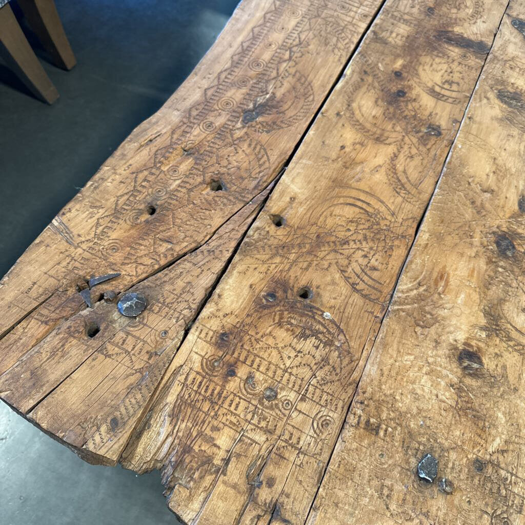 Rustic Wood Plank Coffee Table On Iron Base - 48X30X16