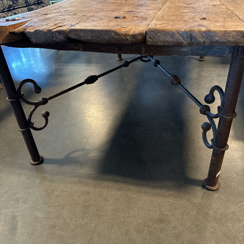 Rustic Wood Plank Coffee Table On Iron Base - 48X30X16