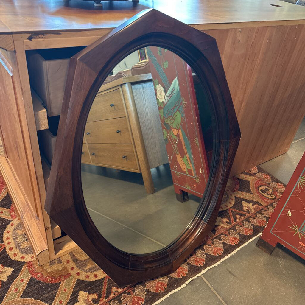 Vintage Wood Octagon Mirror- 28X33