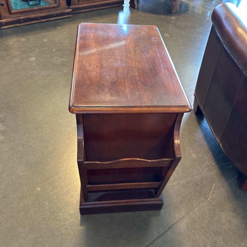 Wood Side Table W/ Door & Magazine Rack- 12.5X23X22