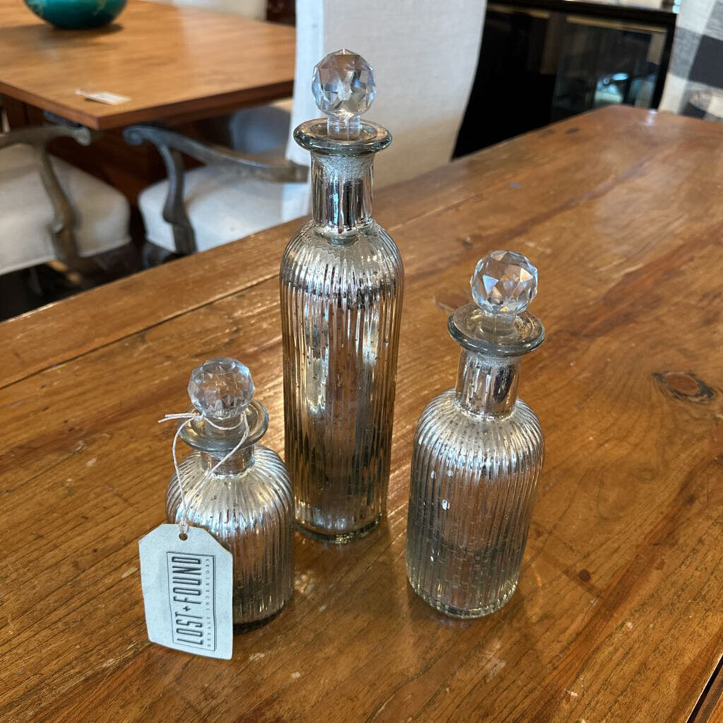 Mercury Bottle W/ Glass Stoppers- Set of 3-