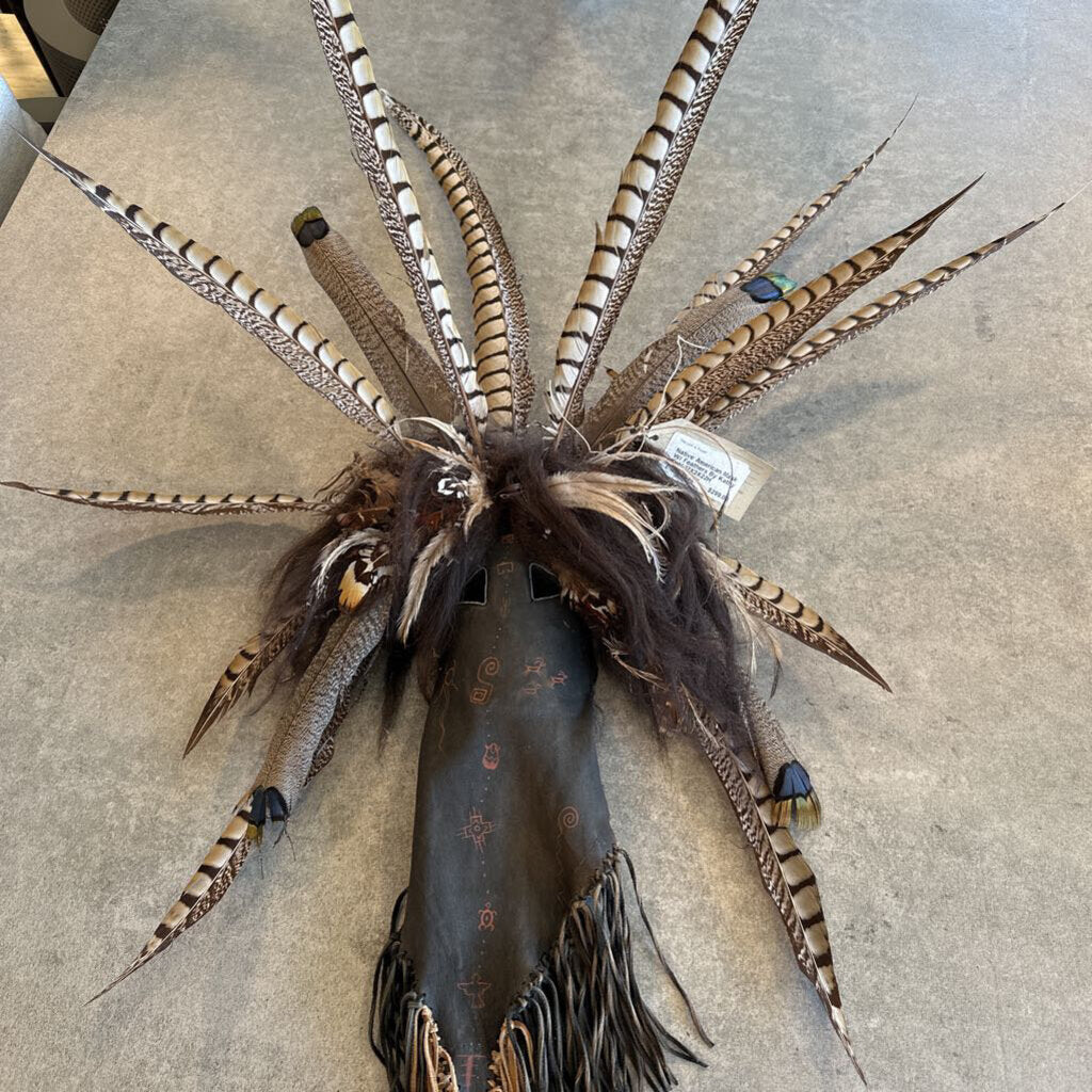 Native American Mask W/ Feathers By Kathy Kohl-12X2X22H