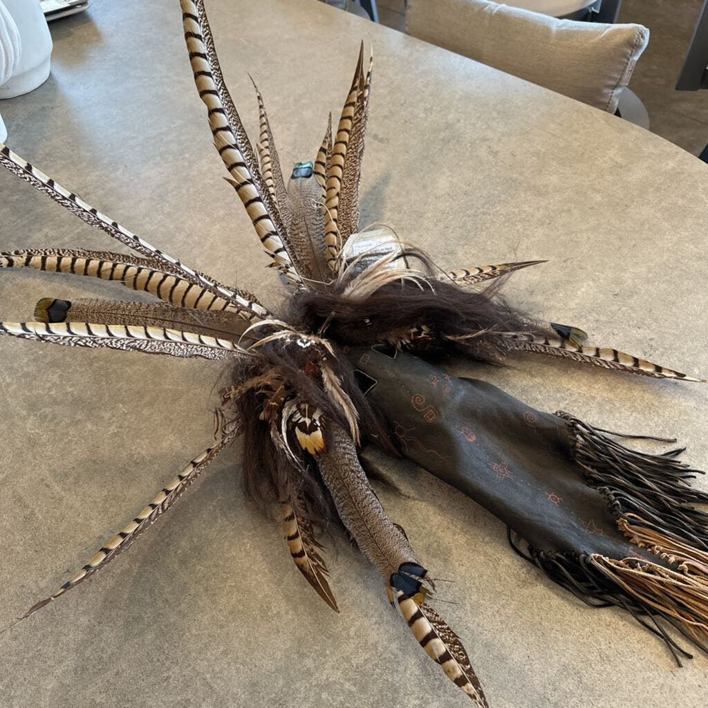 Native American Mask W/ Feathers By Kathy Kohl-12X2X22H
