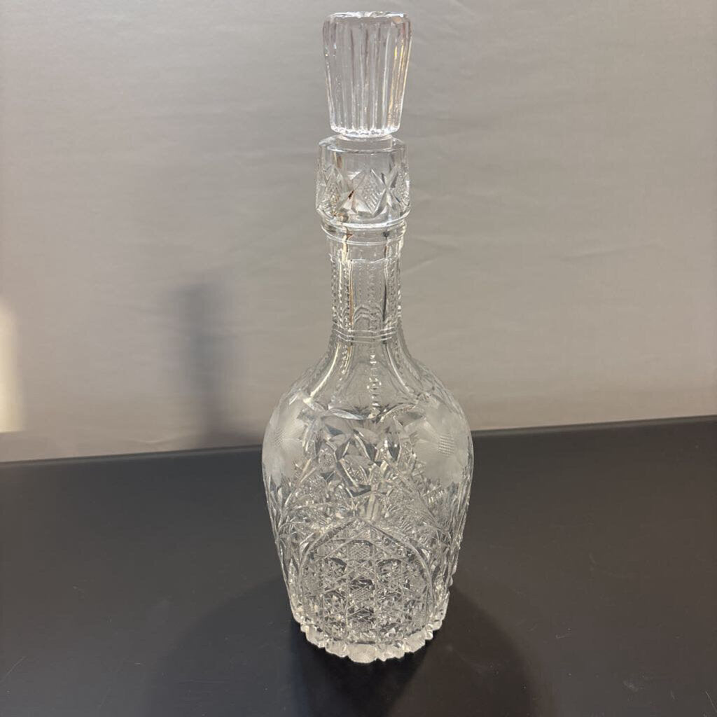 Etched Vintage Decanter W/ Flower- 5X12H
