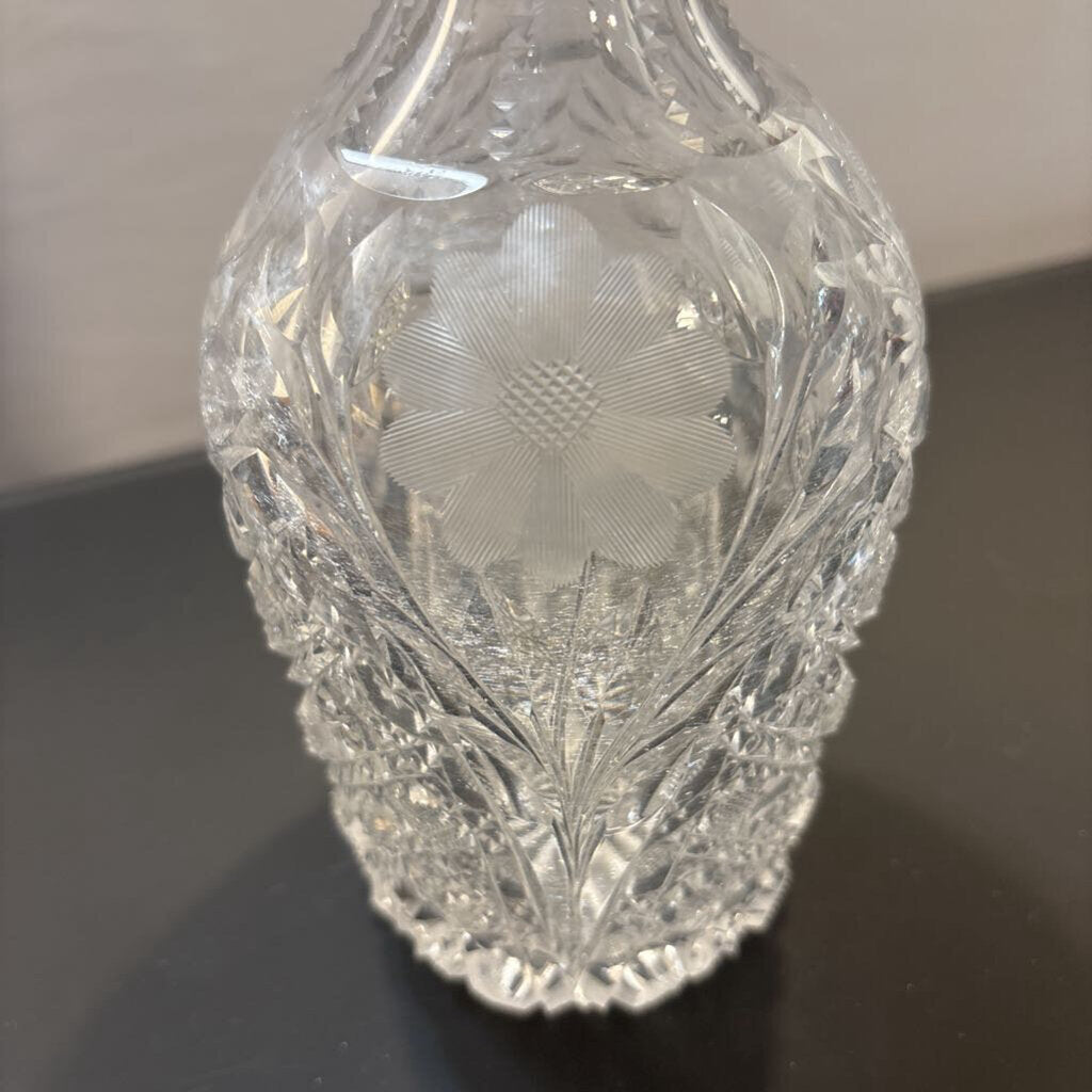 Etched Vintage Decanter W/ Flower- 5X12H