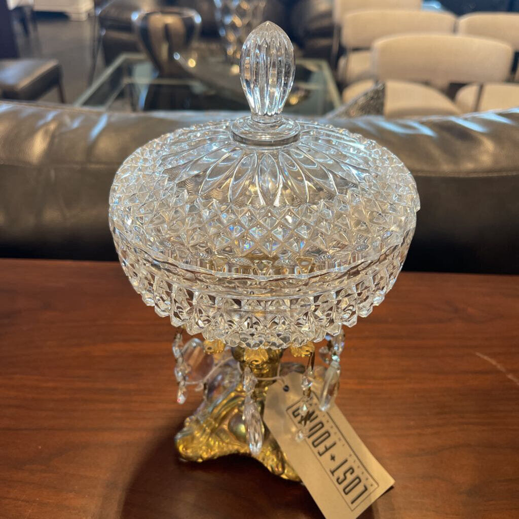 Vintage Rococo Lidded Crystal Candy Dish- 6X6X10H