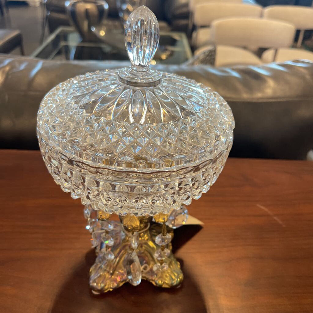 Vintage Rococo Lidded Crystal Candy Dish- 6X6X10H