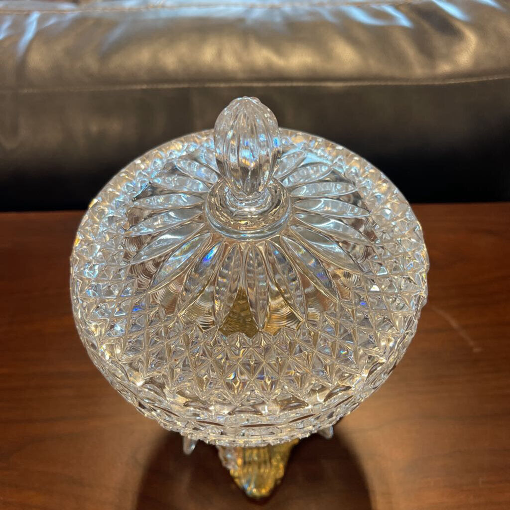 Vintage Rococo Lidded Crystal Candy Dish- 6X6X10H