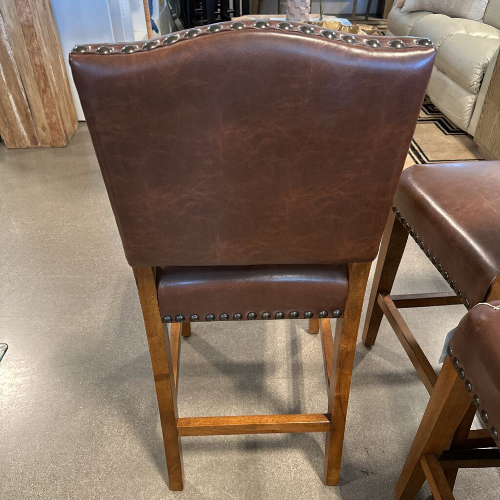 Brown Leather Counter Stools- Set of 3 - 17X18X40H