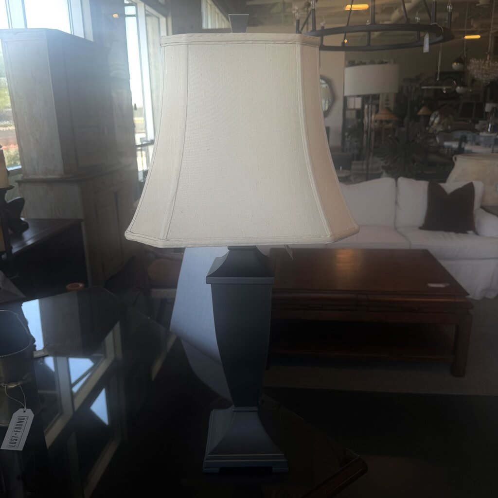Bronze Metal Column Lamp W/ Gold Shade- 17X12X34H