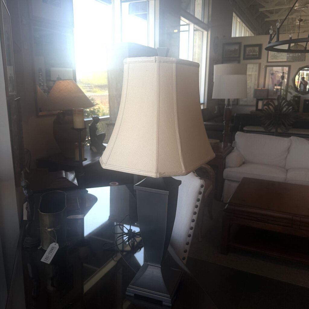 Bronze Metal Column Lamp W/ Gold Shade- 17X12X34H