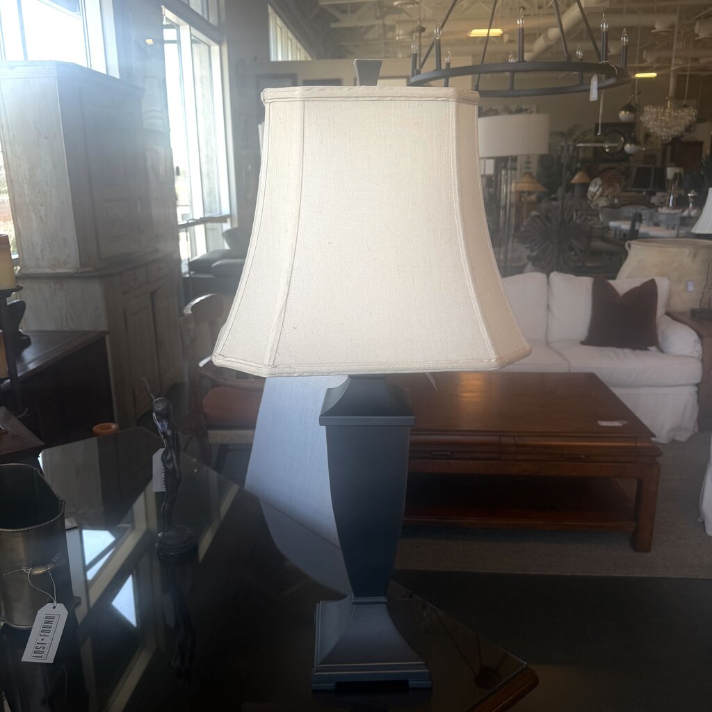 Bronze Metal Column Lamp W/ Gold Shade- 17X12X34H
