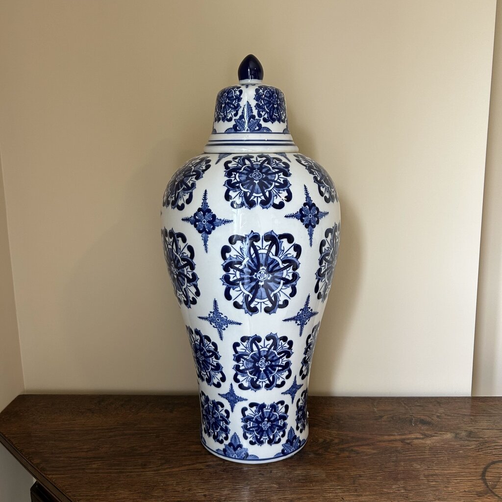 Pier 1 Blue & White Ginger Jar W/ Lid- 9X20H