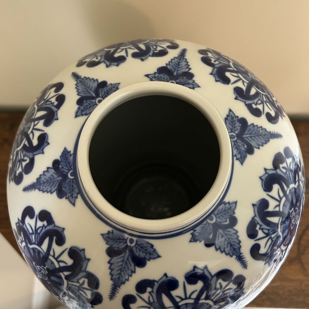 Pier 1 Blue & White Ginger Jar W/ Lid- 9X20H