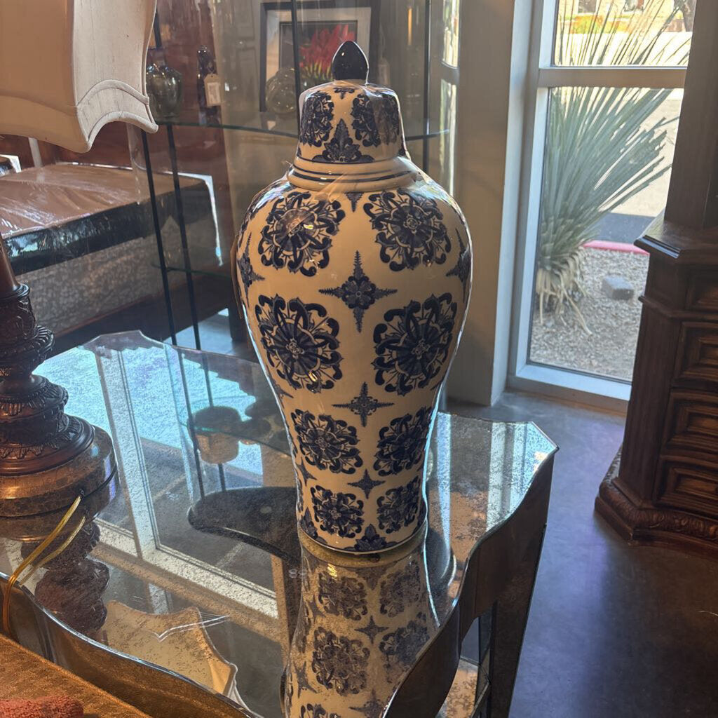 Pier 1 Blue & White Ginger Jar W/ Lid- 9X20H