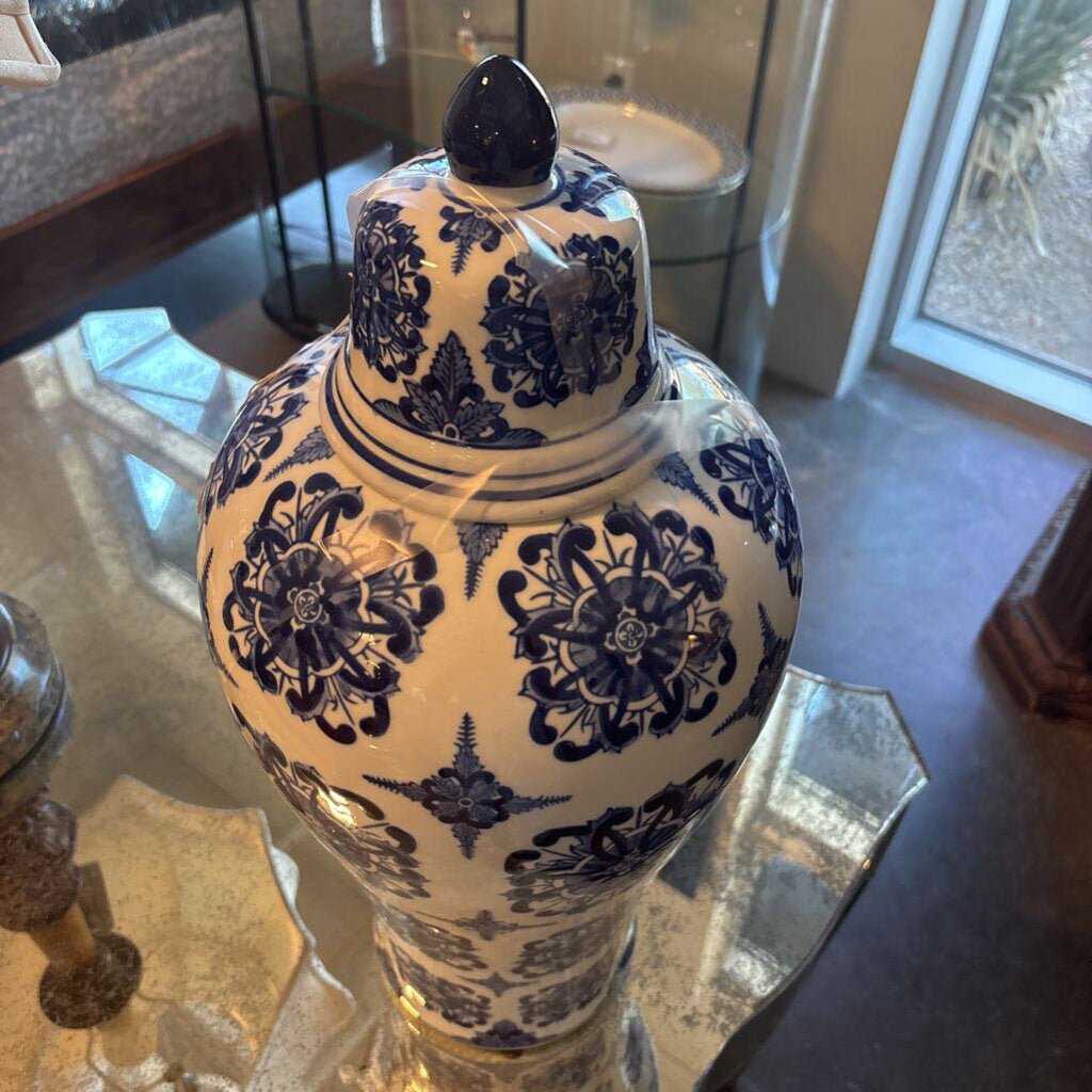 Pier 1 Blue & White Ginger Jar W/ Lid- 9X20H