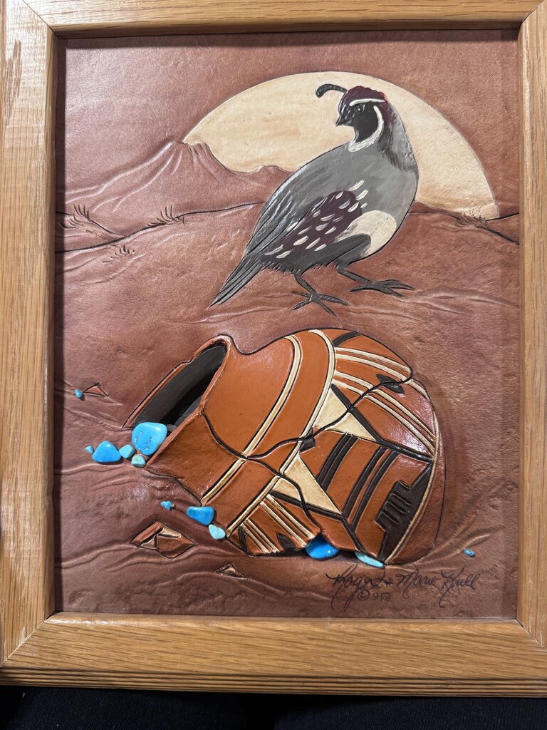 Roger & Marie Kull SW Leather Art W/ Turqoise-10X5X15.5H