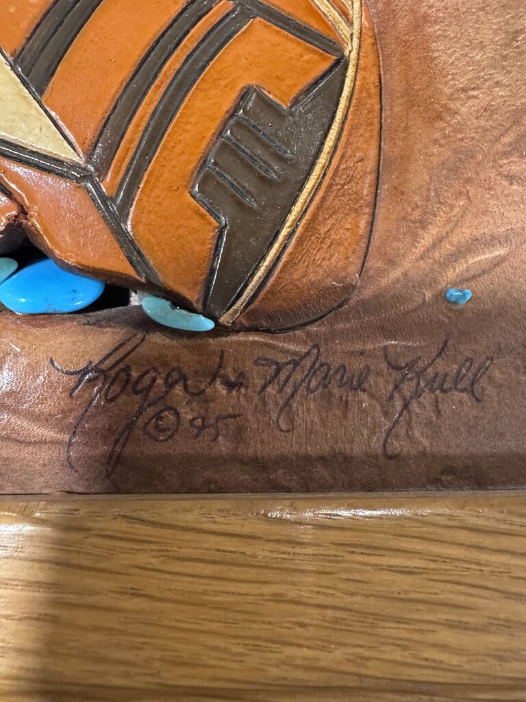 Roger & Marie Kull SW Leather Art W/ Turqoise-10X5X15.5H