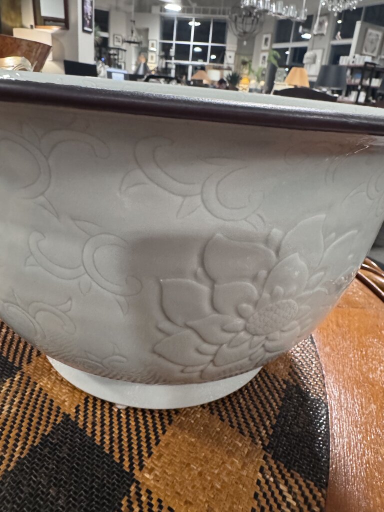 Steve Chase Assoc. Vintage Embossed White Asian Bowl- 16.5X9H