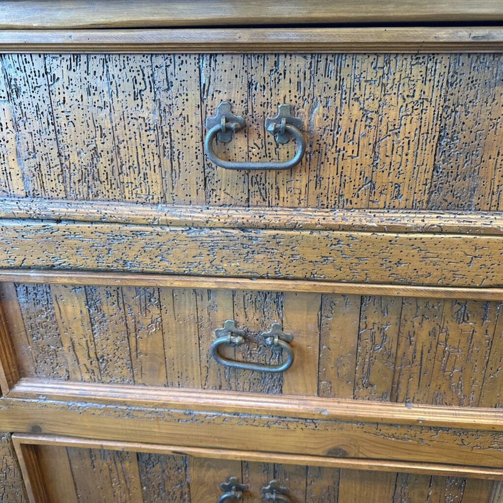 Rustic 6 Drawer Worm Wood Dresser- 63X20X33H