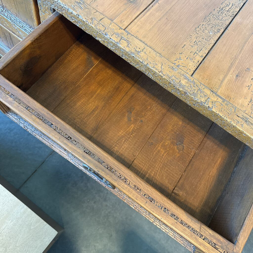 Rustic 6 Drawer Worm Wood Dresser- 63X20X33H