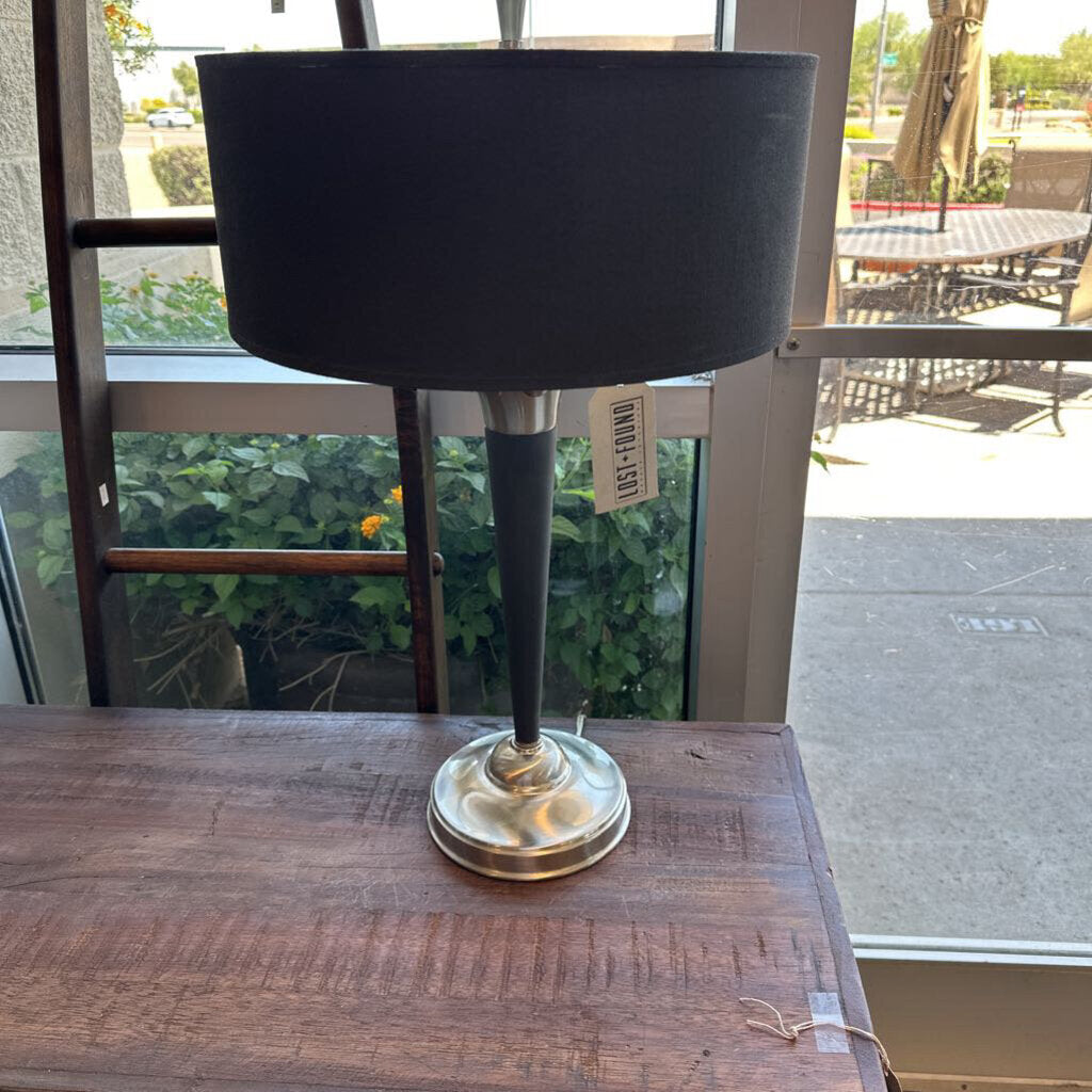 Chrome & Black Table Lamp W/ Black Shade - 14X14X24H