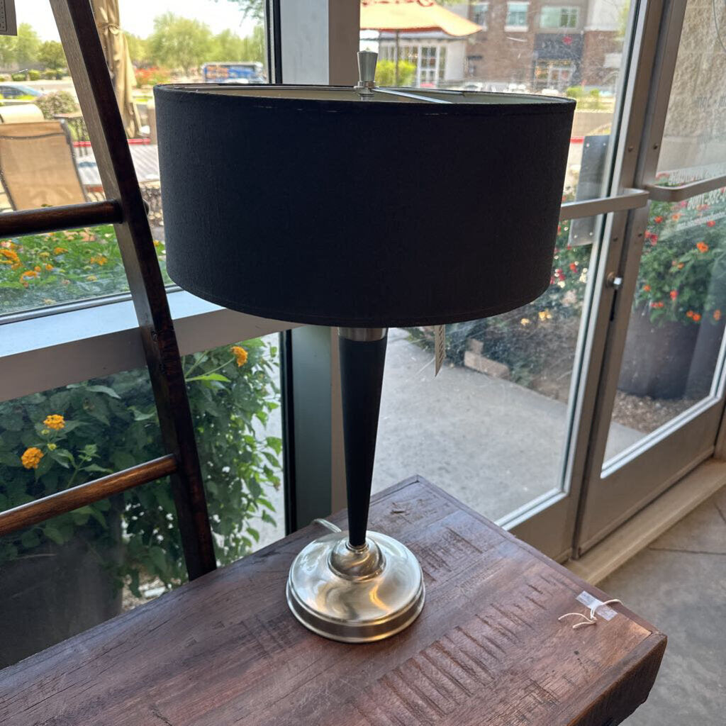 Chrome & Black Table Lamp W/ Black Shade - 14X14X24H