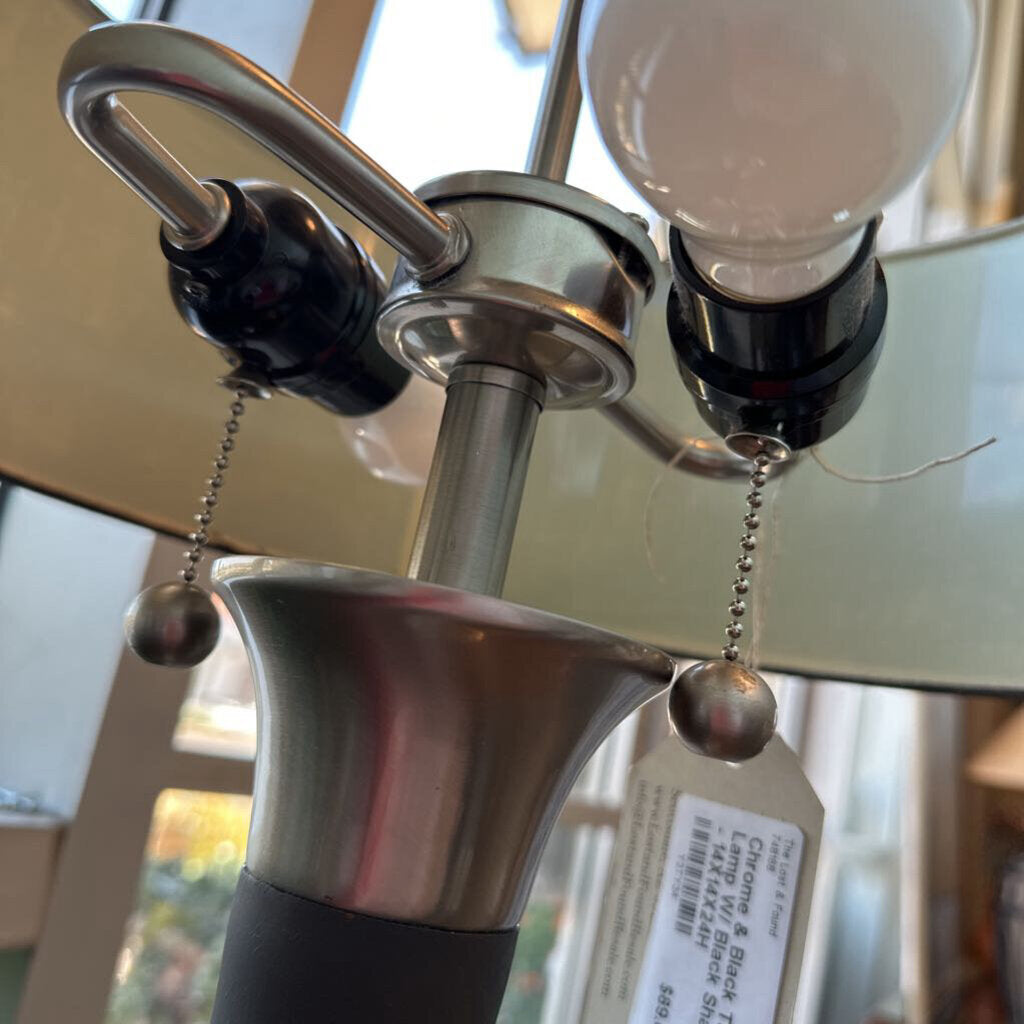 Chrome & Black Table Lamp W/ Black Shade - 14X14X24H
