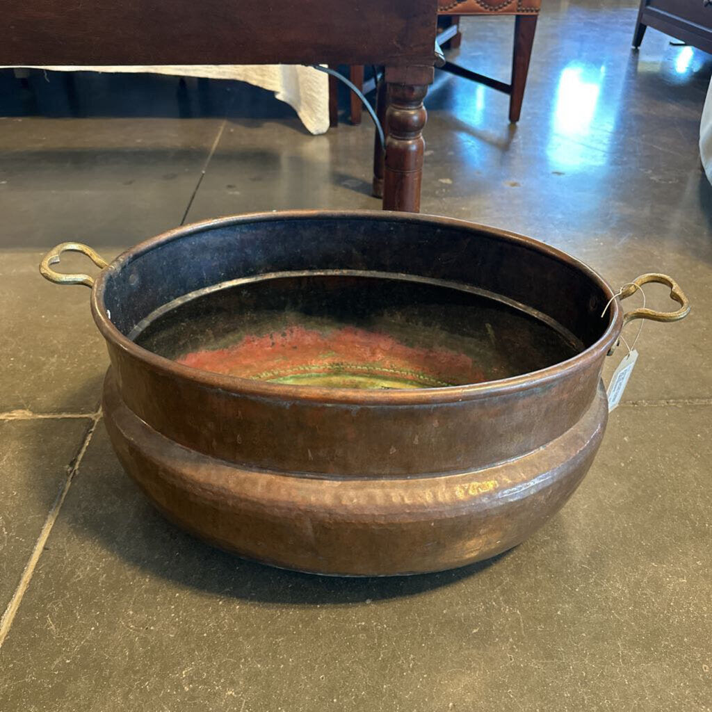 Vintage Oval Copper Pot W/ Brass Handles - 24.5X15X10H