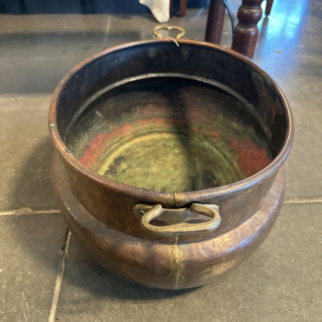 Vintage Oval Copper Pot W/ Brass Handles - 24.5X15X10H