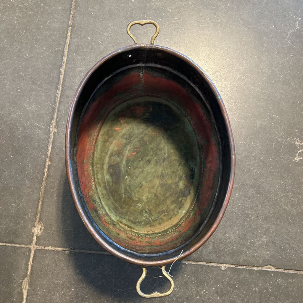 Vintage Oval Copper Pot W/ Brass Handles - 24.5X15X10H