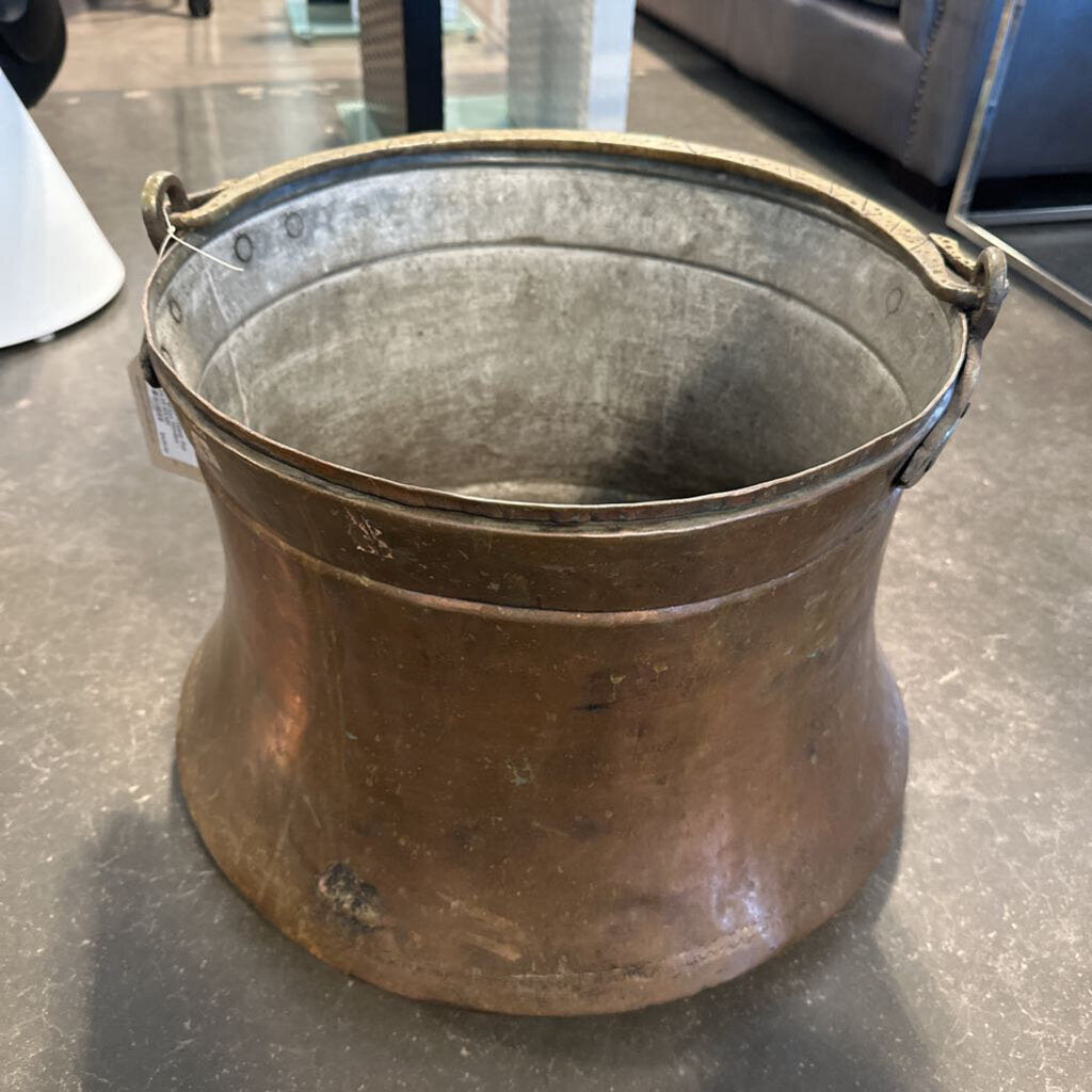 Vintage Large Copper Pot W/ Brass Handle - 18X14H
