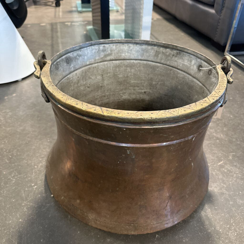 Vintage Large Copper Pot W/ Brass Handle - 18X14H
