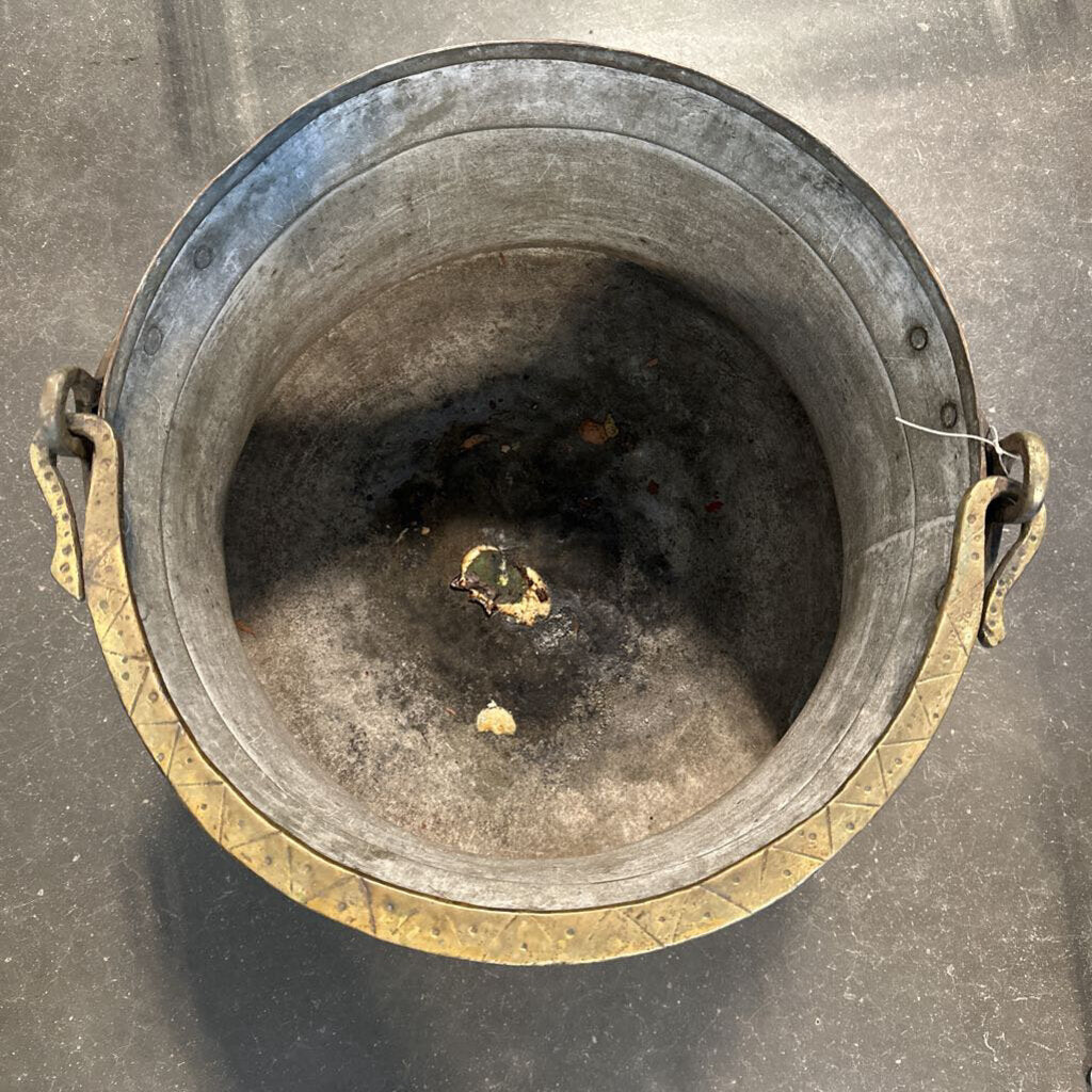 Vintage Large Copper Pot W/ Brass Handle - 18X14H