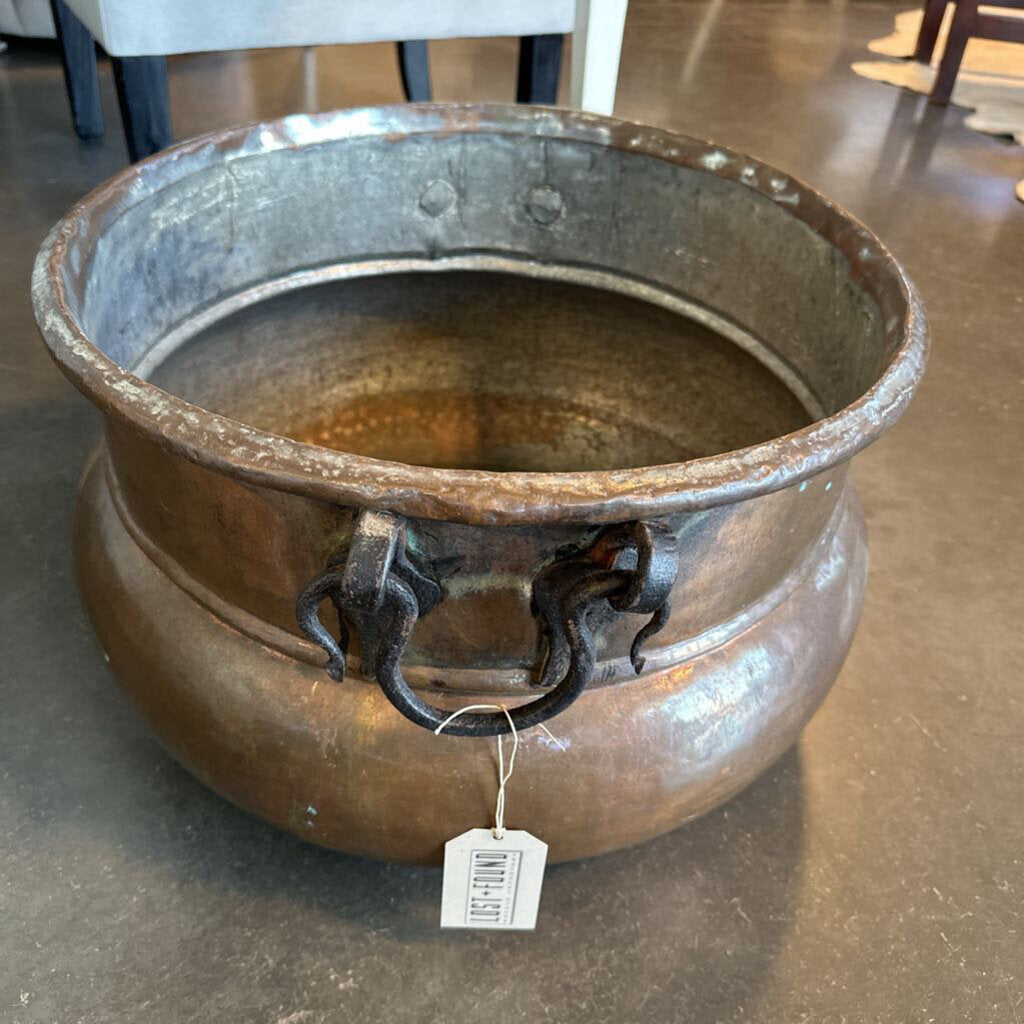 Vintage Copper Cauldron W/Metal Handles - 19X12H