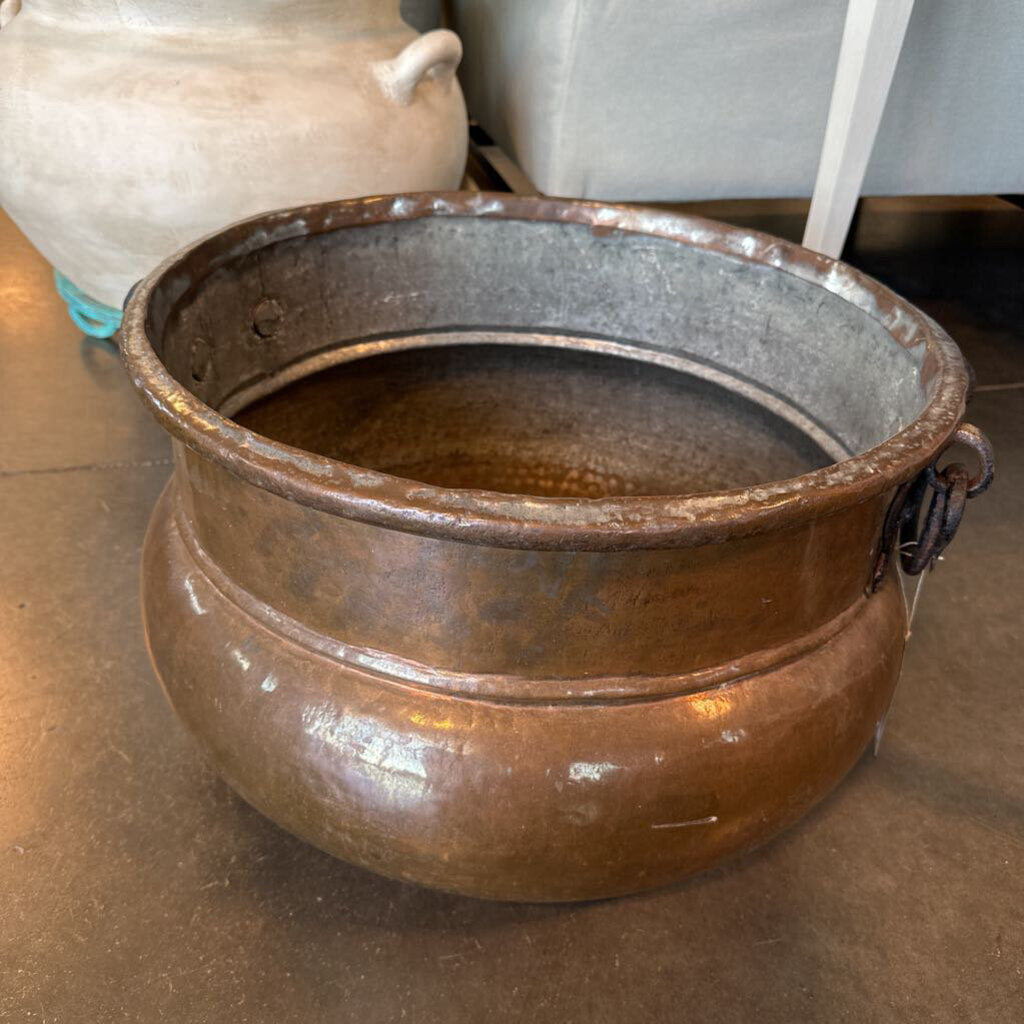 Vintage Copper Cauldron W/Metal Handles - 19X12H