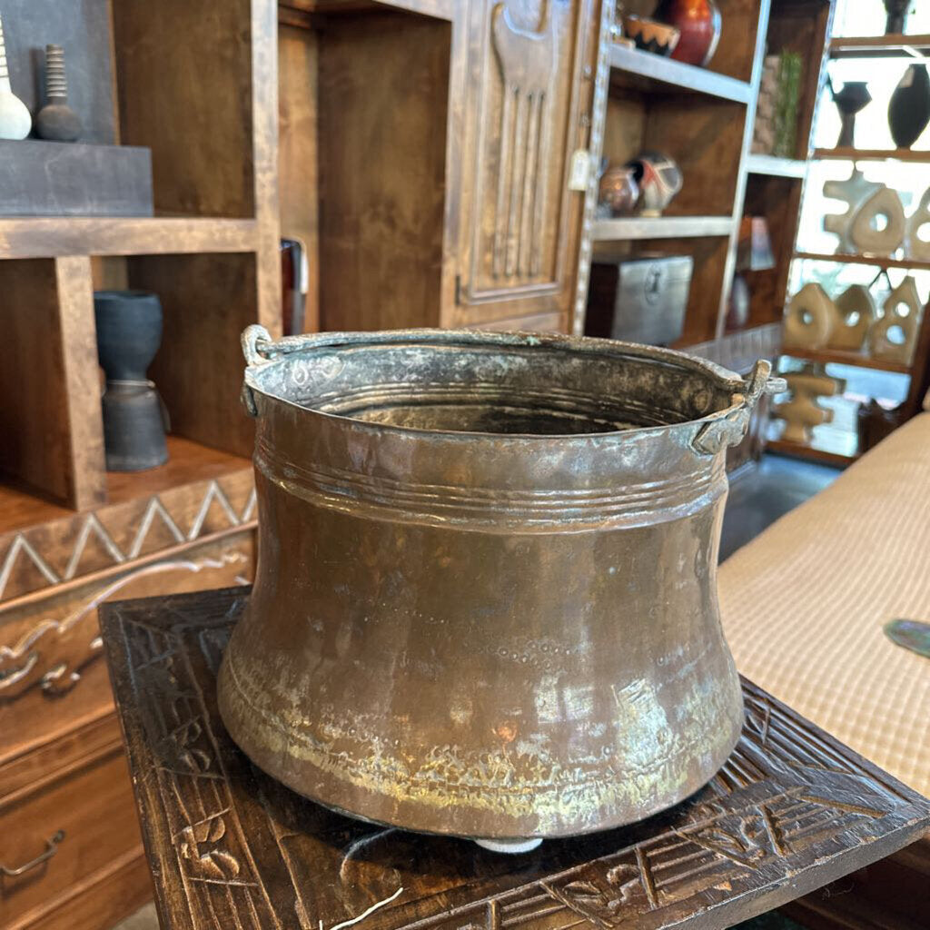 Vintage Small Copper Pot W/ Brass Handle - 12X9H