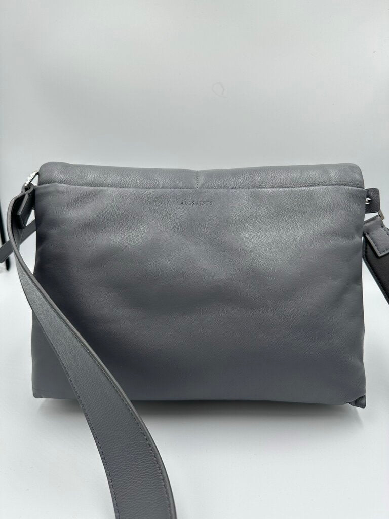 AllSaints Vittoria Quilted Leather Shoulder Bag Slate Grey