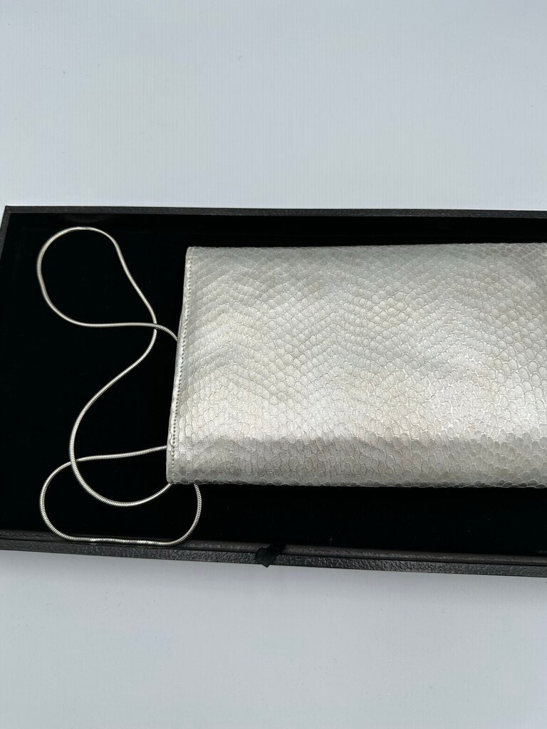 Judith Jack Silver Snake-Embossed Metallic Leather Convertible Clutch