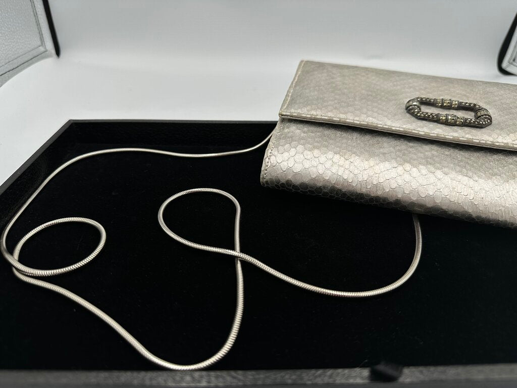 Judith Jack Silver Snake-Embossed Metallic Leather Convertible Clutch